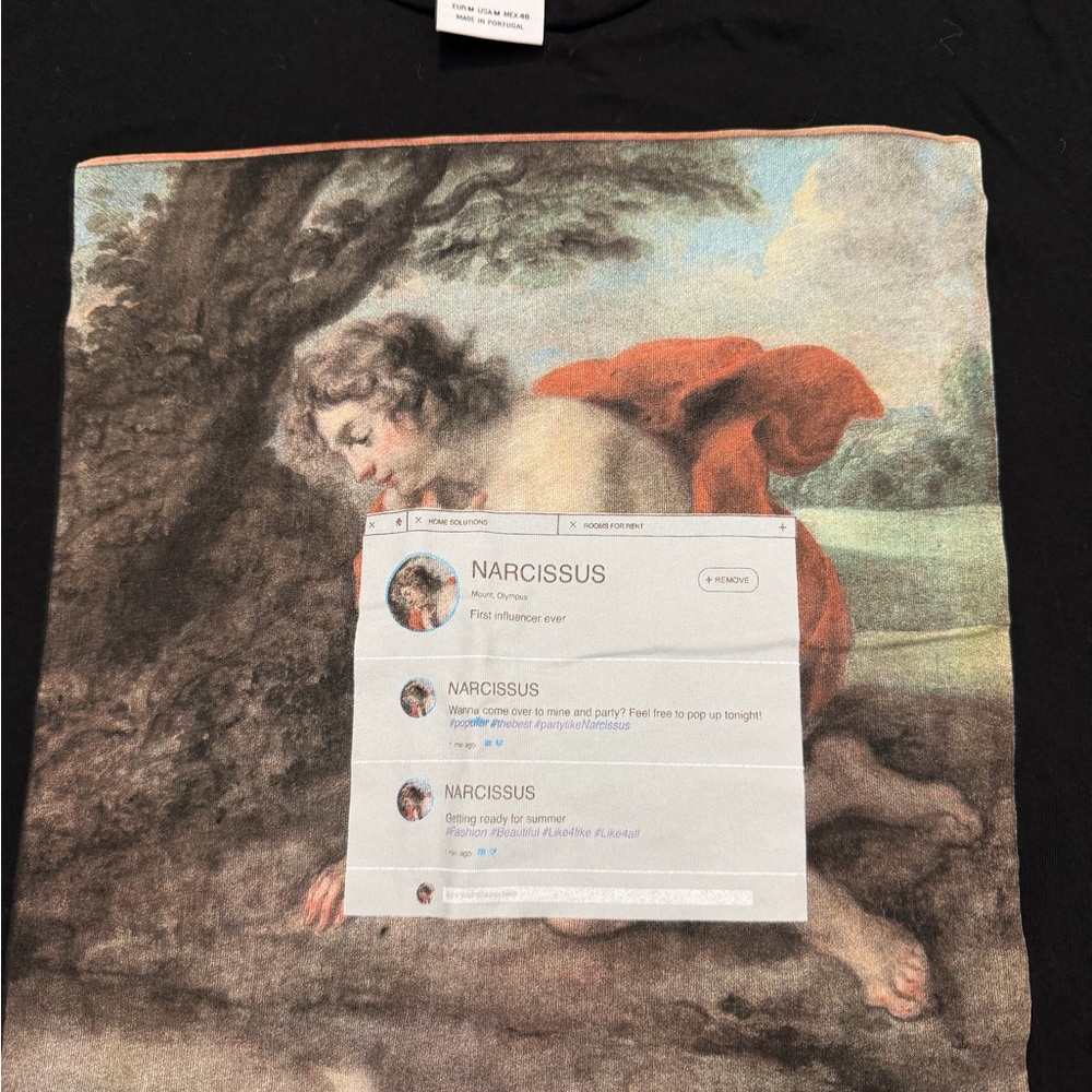 Zara Black Artistic Print T-Shirt Size M - Picture 2 of 4